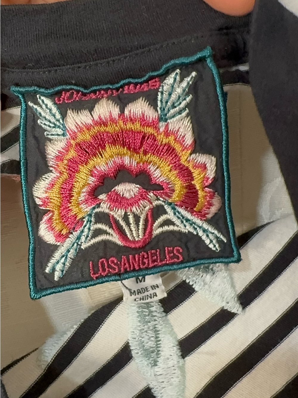 Johnny Was Los Angeles Joya Relaxed striped Floral Embroidered Tee medium - Picture 5 of 6